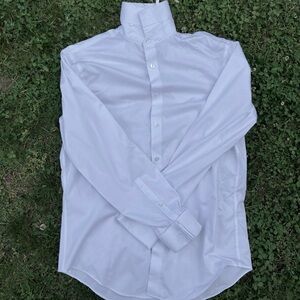 Calvin Klein White Herringbone Cotton Dress Shirt Long Sleeve
